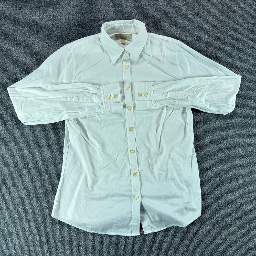 Banana Republic White Non-Iron Fitted Button Down Shirt Womens 12 Long Sleeve